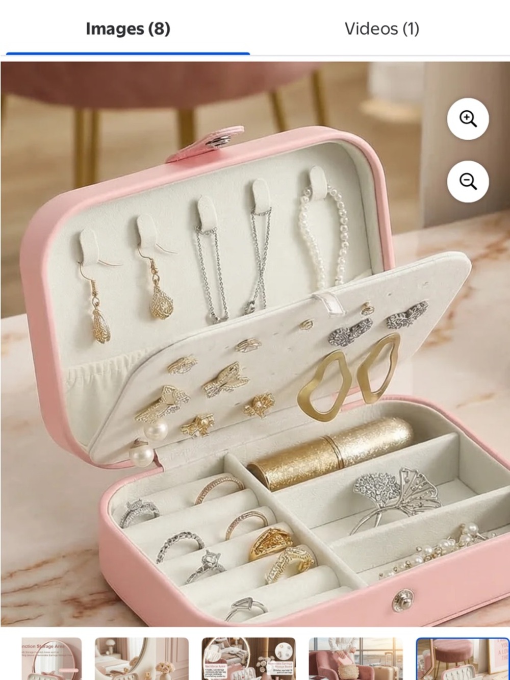 Pink Travel Jewelry Box - Compact Organizer - Picture 2 of 6